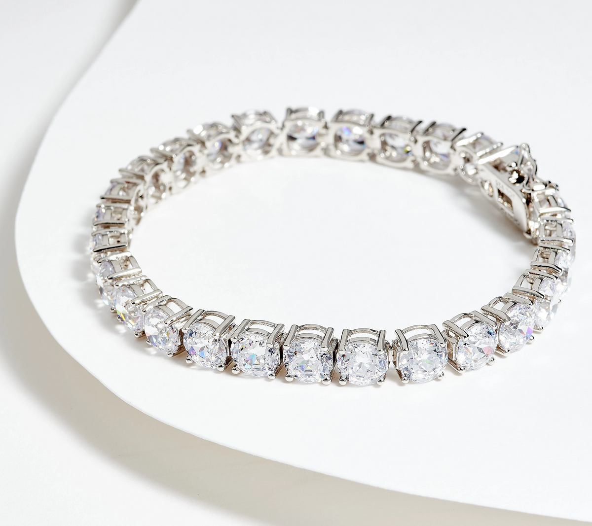 Diamonique Platinum Clad Sterling Silver 100 Facet Round Cut Tennis Bracelet Small