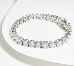 Diamonique Platinum Clad Sterling Silver 100 Facet Round Cut Tennis Bracelet Small