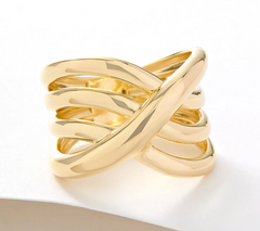 Italian Silver Gold Plated Sterling Silver Crisscross Polished Ring, Size 6