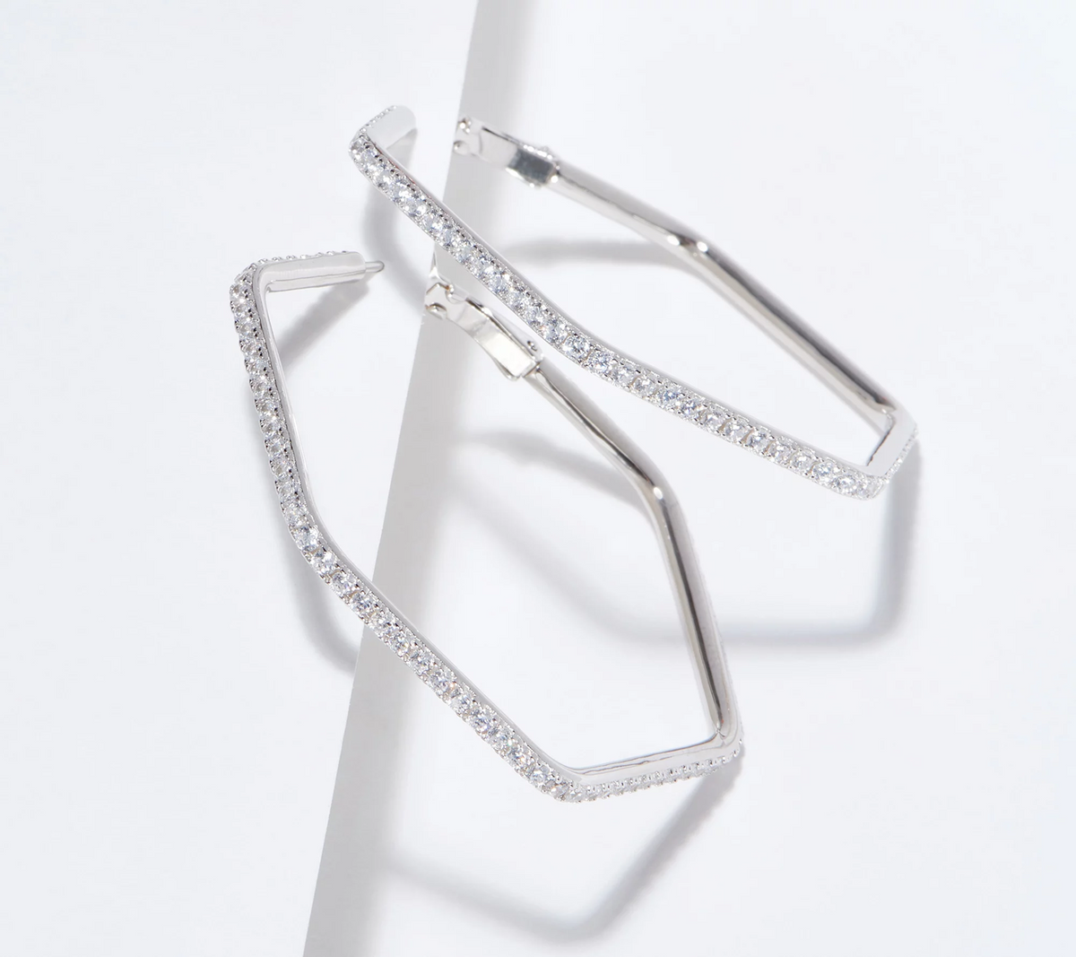 Diamonique x Jennifer Miller Platinum_Clad Sterling Silver 2" Hexagon Hoop Earrings