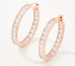 Diamonique Rose Clad Sterling Siver Princess Cut Channel Set 1" Hoops