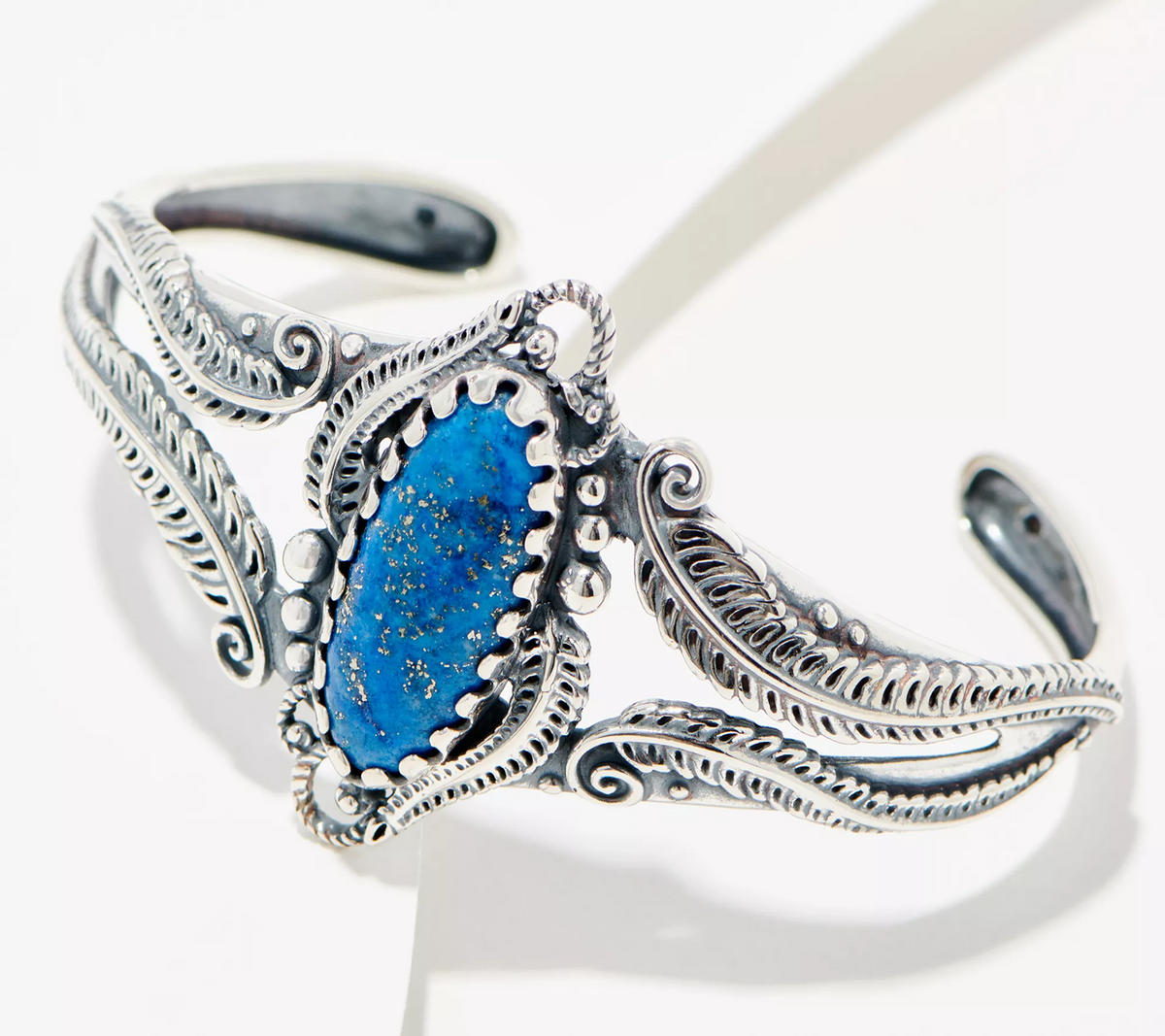 American West Sterling Silver Leaf & Scroll Denim Lapis Cuff, Avg