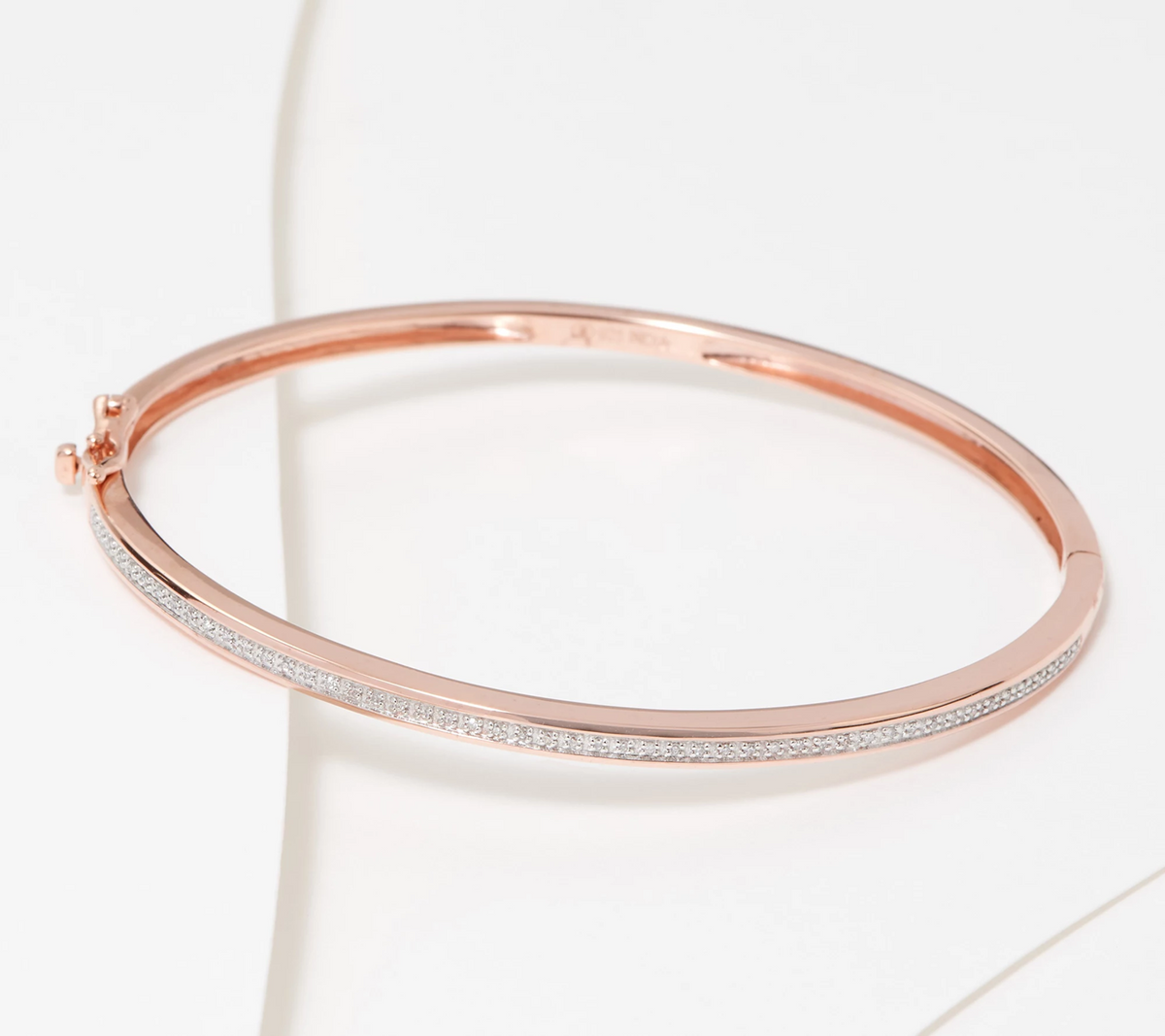 Accents by Affinity Diamond Rose Clad Sterling Silver Hinged Bangle 6-3/4"