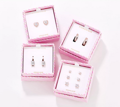 Diamonique Set of 4, Rose-Clad Silver Sterling Earrings