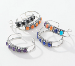 America West Sterling Silver Lapis 5-Stone Rope & Concha Cuff Average