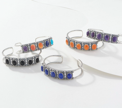 America West Sterling Silver Lapis 5-Stone Rope & Concha Cuff Average