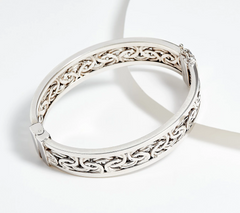 Silver Style Rhodium-Plated Sterling Silver Byzantine Hinged Bangle Small