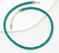 American West Braided Turquoise Leather & Sterling Silver Necklace