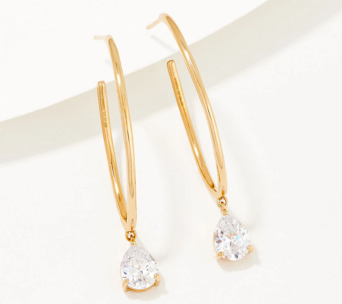 Diamonique x Jennifer Miller Gold-Over Sterling Silver Pear Dangle Hoop Earrings