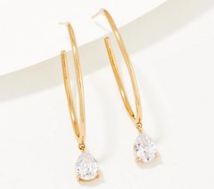 Diamonique x Jennifer Miller Gold-Over Sterling Silver Pear Dangle Hoop Earrings