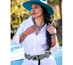 American West Sterling Silver Three Blue Turquoise Stone Gemstone Cuff Large