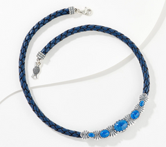American West Sterling Oval Lapis Blue Gem & Blue Leather Necklace