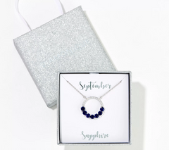 Diamonique Sterling Silver Birthstone Sapphire Circle Pendant Necklace