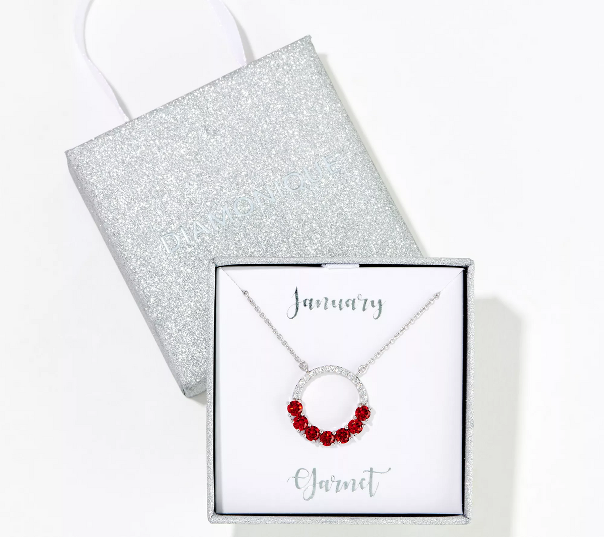 Diamonique Sterling Silver Birthstone January Circle Pendant Necklace