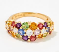 Diamonique Multi Colored Cluster Flower Band 14K Gold Plated Ring, Size 6