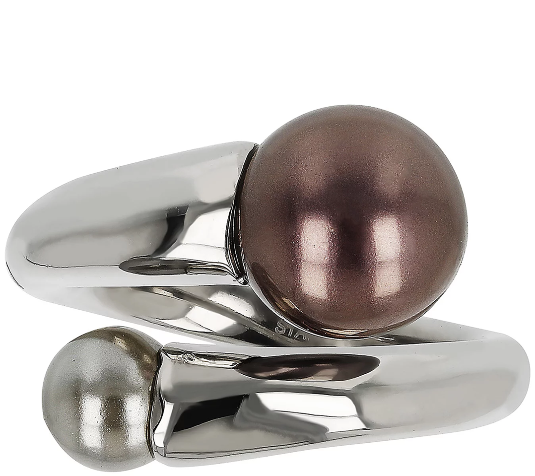 Steel by Design Simulated Pearl Bypass Ring Size 9