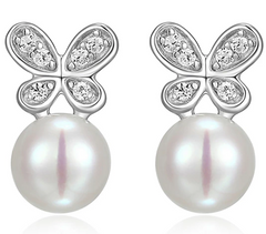 Diamonique Platinum Clad Butterfly Cultured Pearl Sterling Silver Earrings