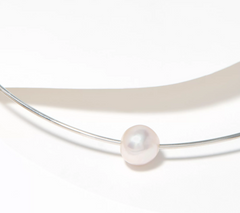 Honora Omega Sterling Silver Necklace with Sliding Cultured Ming Pearl
