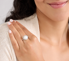 Honora x Diamonique Cultured Pearl Halo Ring, Sterling Silver, Size 8