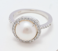 Honora x Diamonique Cultured Pearl Halo Ring, Sterling Silver, Size 8