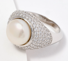 Honora Sterling Silver 925 Pearl Pave Cocktail Ring Size 9