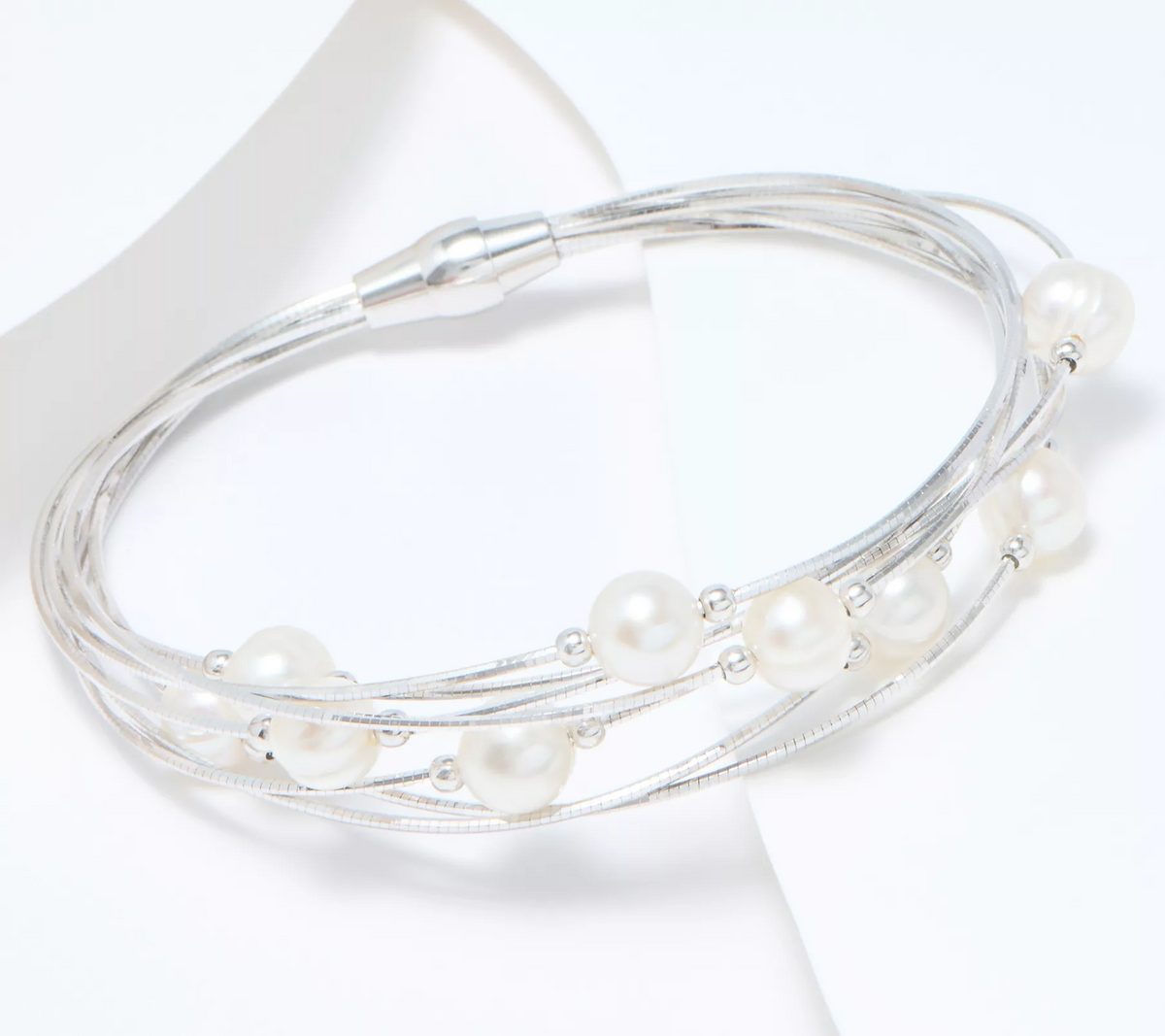 Honora Multi-Strand Cultured Pearl SS 7-1/4" Sterling Silver Bracelet w/ Magnetic Clasp
