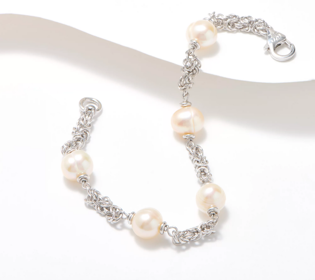 Honora Sterling Silver Byzantine Chain & Cultured Pearl Bracelet Avg
