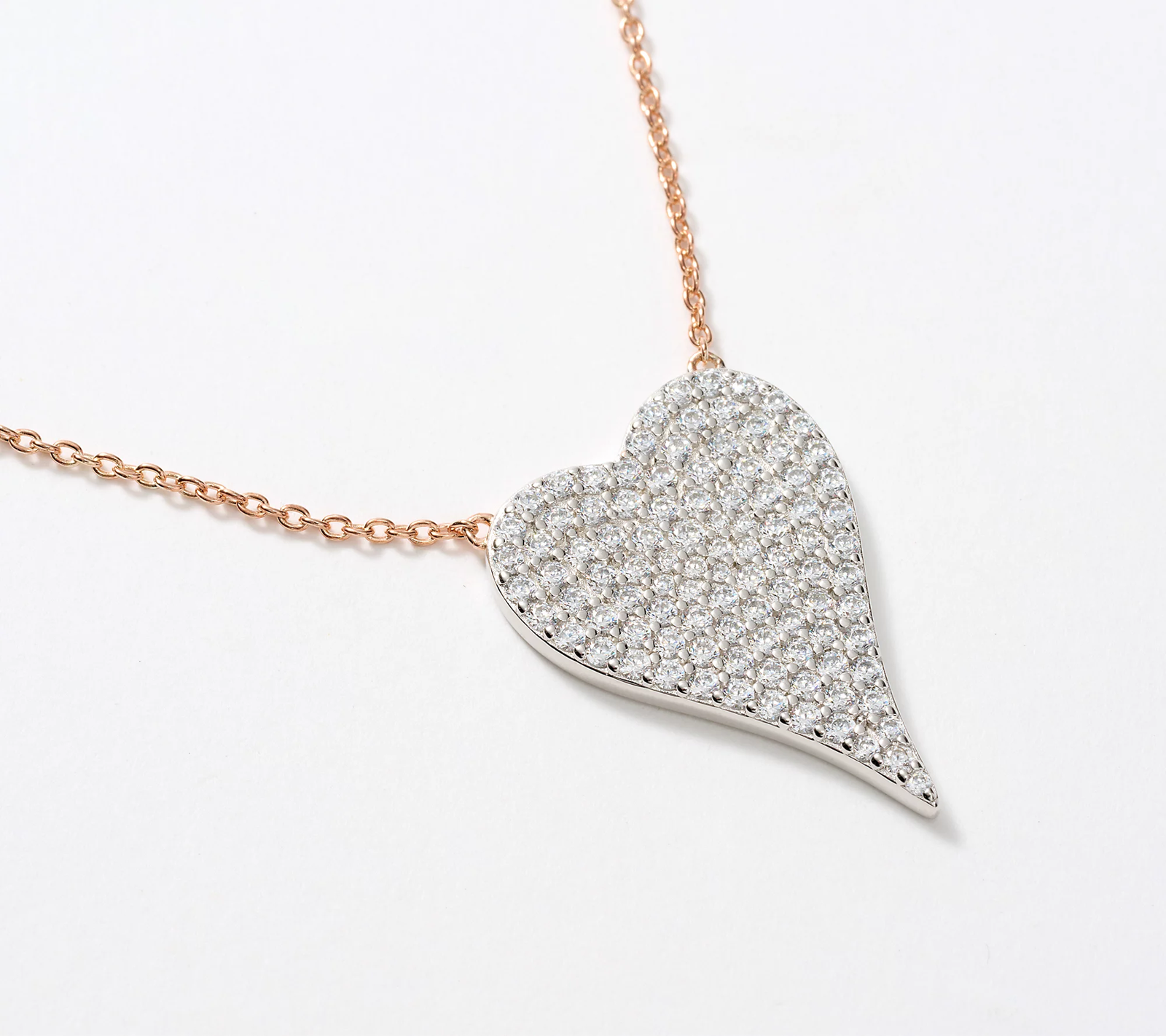 Diamonique x Jennifer Miller Rose Clad SS Signature Boxed Mini Pave Heart Necklace