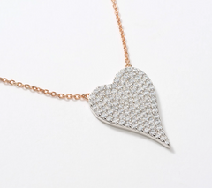Diamonique x Jennifer Miller Rose Clad SS Signature Boxed Mini Pave Heart Necklace