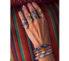 American West Double Orange Spiny Split Shank Sterling Silver Ring, Size 11