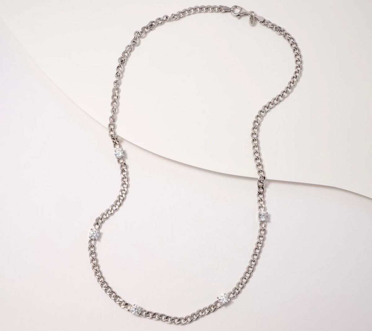 Diamonique Italia Sterling Silver Curb Chain Station Necklace, 18"