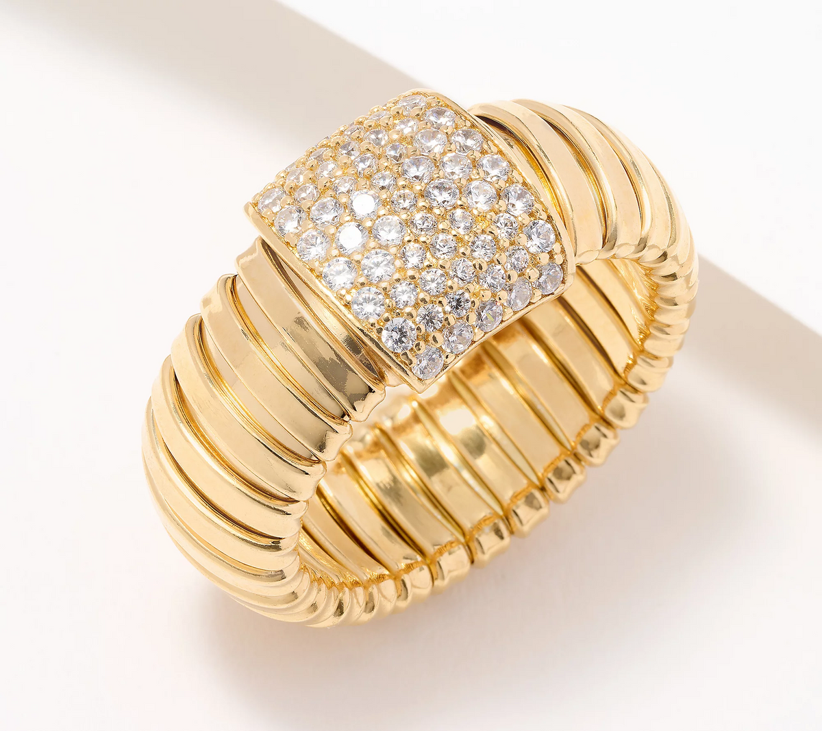 Diamonique Italia Tubogas Pave Ring, Yellow Sterling Silver, Size 10