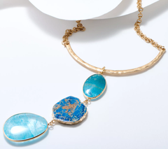 Susan Graver Semi-Precious Three Drop Necklace, GoldTone, Blue