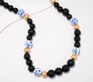Susan Graver Black Mixed Media Necklace with Hand Painted Beads
