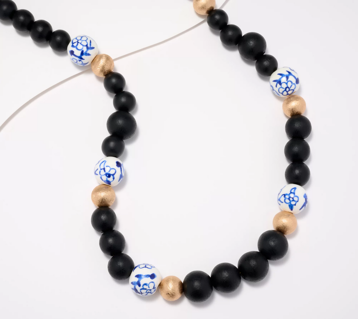Susan Graver Black Mixed Media Necklace with Hand Painted Beads