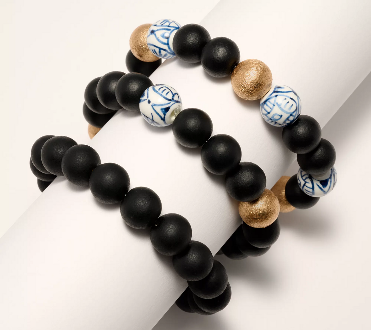 Susan Graver Set of 3 Stretch Bracelets w/ Black Painted Beads