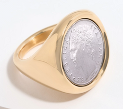 BellaOro 14K Yellow Gold Over Resin 100 Lire Coin Ring, Size 7