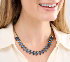 Joan Rivers Navy Crystal Droplet Antiqued Gold tone Necklace