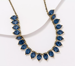 Joan Rivers Navy Crystal Droplet Antiqued Gold tone Necklace