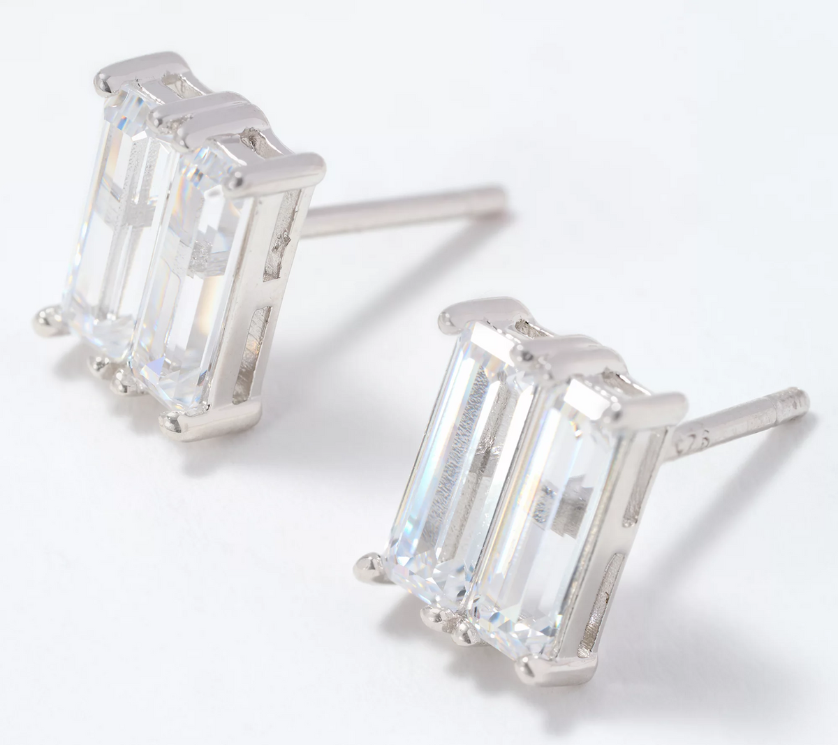 Diamonique Sterling Silver Double Take Baguette Cut Stud Earrings