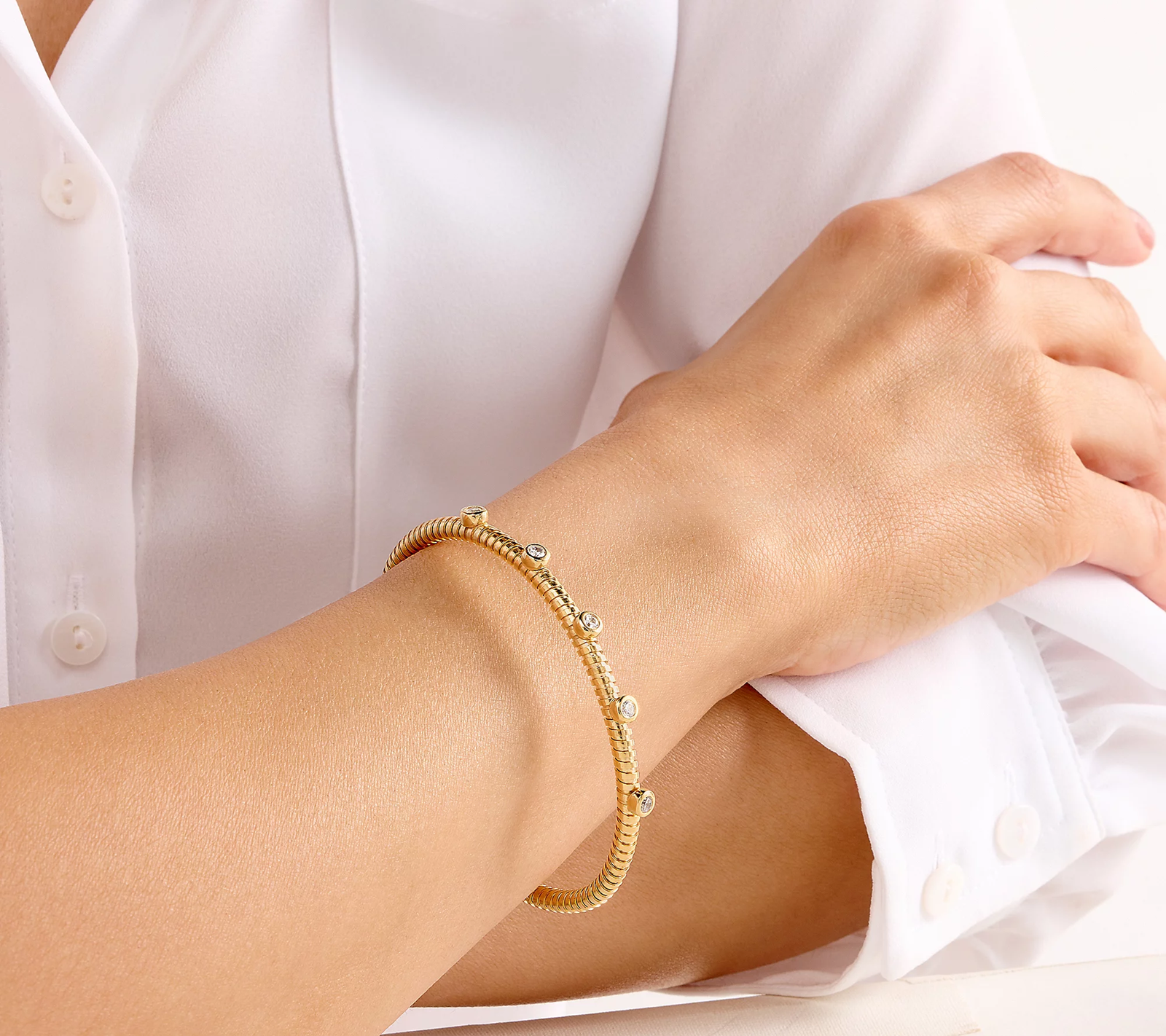 Diamonique Italia 18K Gold-Plated Sterling Silver Tubogas Cuff Bracelet, Avg