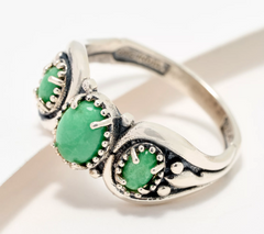 American West Sterling Silver Variscite 3-Stone Oval Gemstone Band Ring, Size 8
