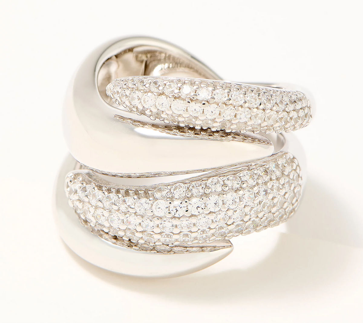 Diamonique Italia Sterling Silver Sculptural Pave Wrap Ring Size 10