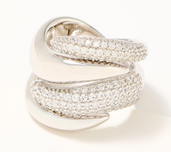Diamonique Italia Sterling Silver Sculptural Pave Wrap Ring Size 10