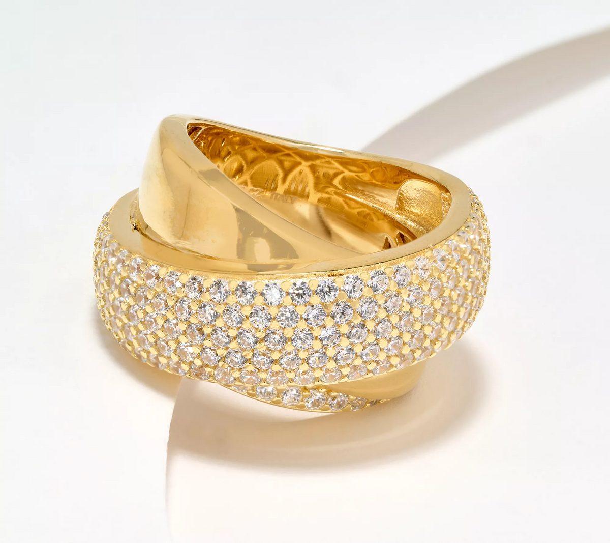 Diamonique Sterling Silver Goldclad Italia Crossover Pave Band Ring. Size 8