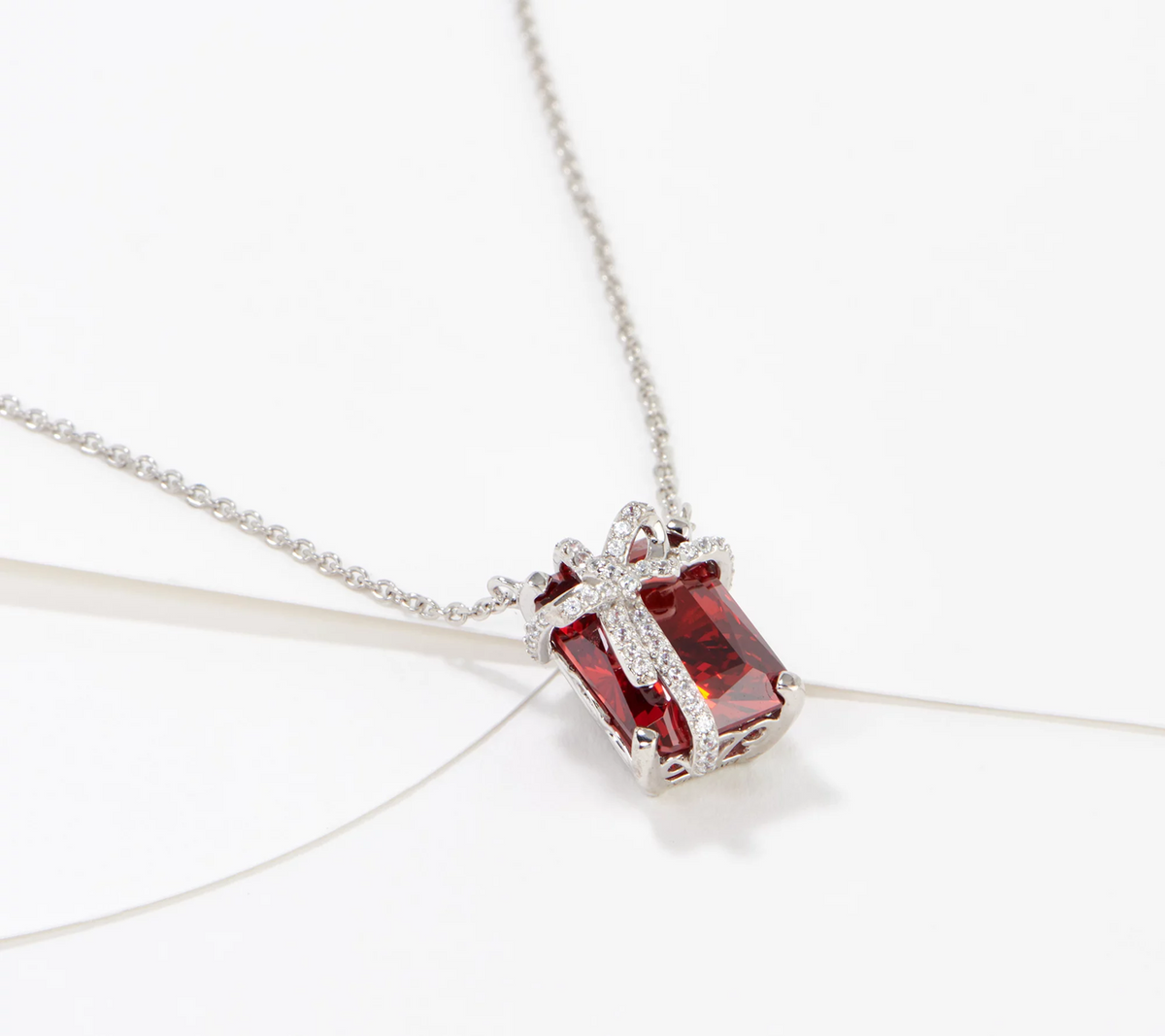 Diamonique Present Necklace, Sterling Silver