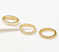 Diamonique 35th Anniversary Gold Clad Sterling Silver Set of 3 Stack Rings Size 8