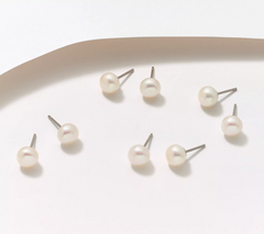 Honora Cultured Pearls Stainless Steel  Boxed Set of 4 White Stud Earrings