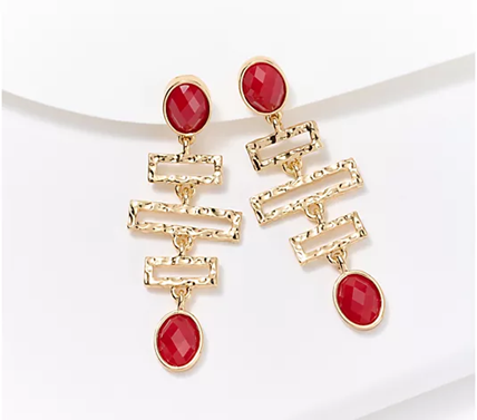 Susan Graver Hammered Metal Garnet Drop Earrings