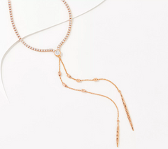 Diamonique x m Amy Stran Rose Clad Sterling Silver Two-Strand Drop Lariat Necklace